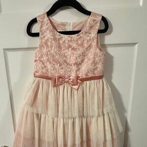 Bonnie Jean Girl's Size 4 Pink & Ivory Tiered Flower Bow Party Dress